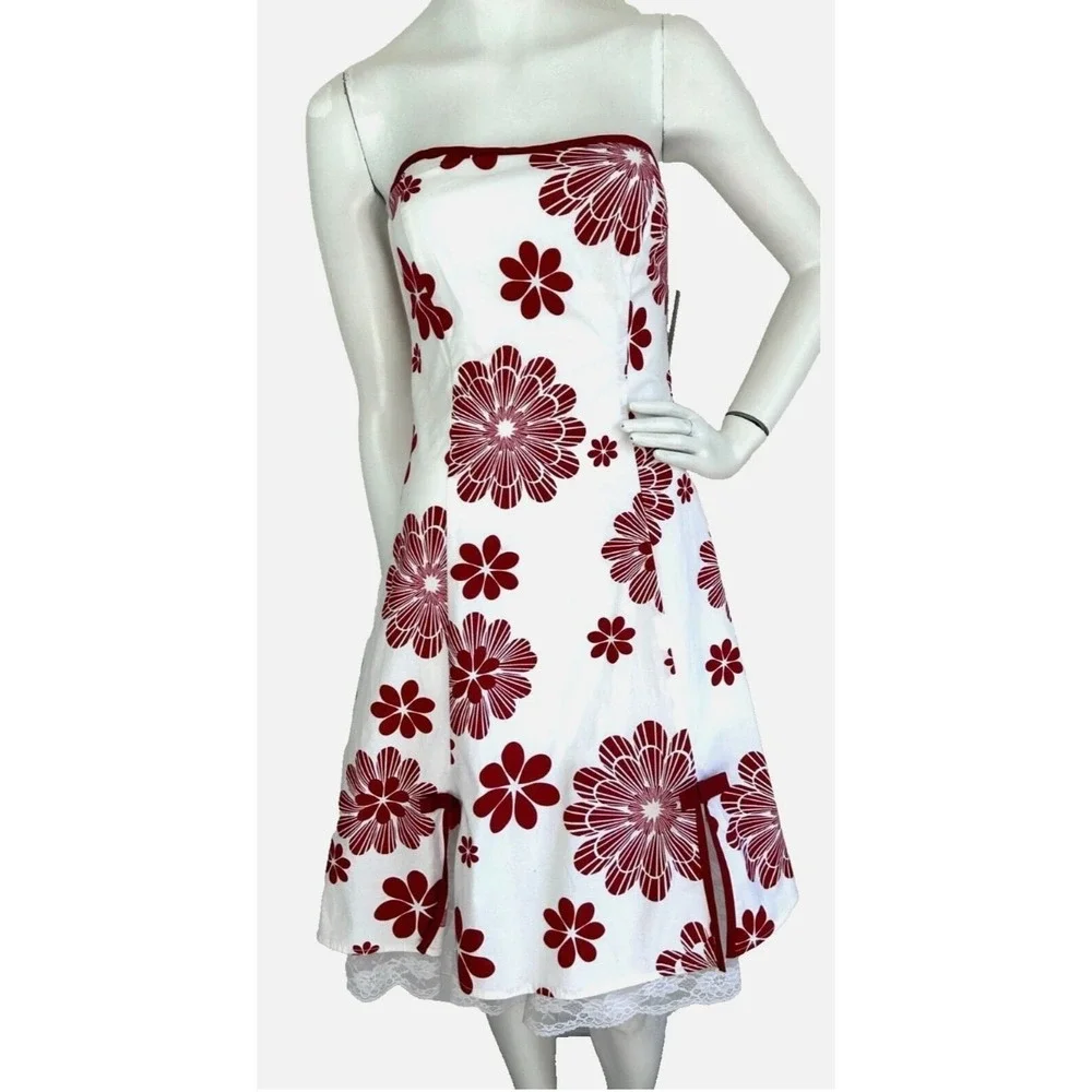 Byer California White Strapless Dress with Burgundy Floral Print